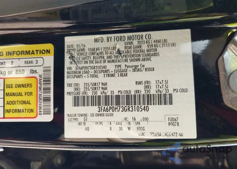 2016 Ford Fusion Se из США, поврежденный, VIN 3FA6P0H73GR310540